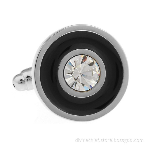 High Quality Polishing Black Paint Cufflinks With White Crystal For Men